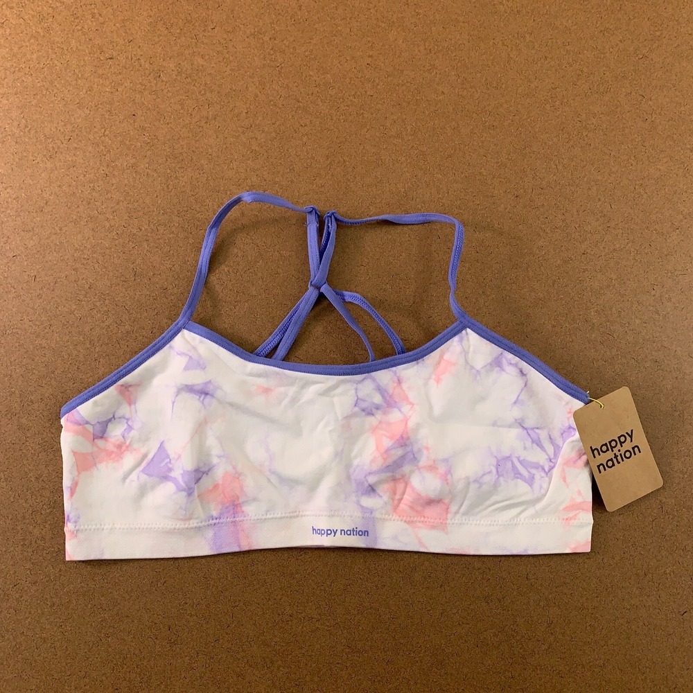 Happy Nation Girls Size XL (14/16) White Tie Dye Pullover Seamless Bralette NWT